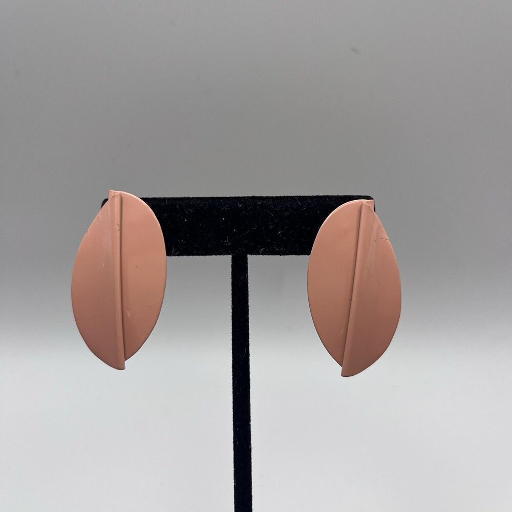 Chunky Peach Geometric Stud Earrings Matte Blush Statement Retro Vintage